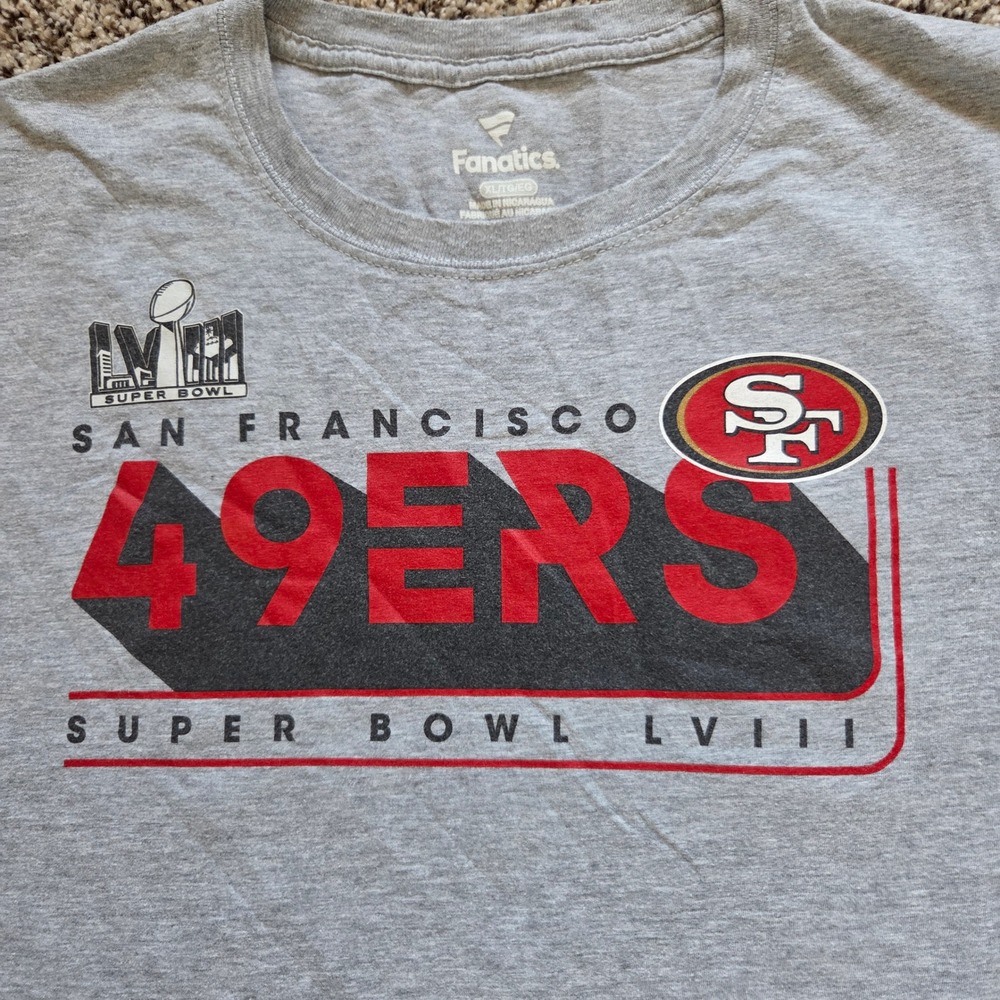 Fanatics San Francisco 49ers Super Bowl LVIII Roster T-Shirt Mens XL Gray NFL - Picture 1 of 9